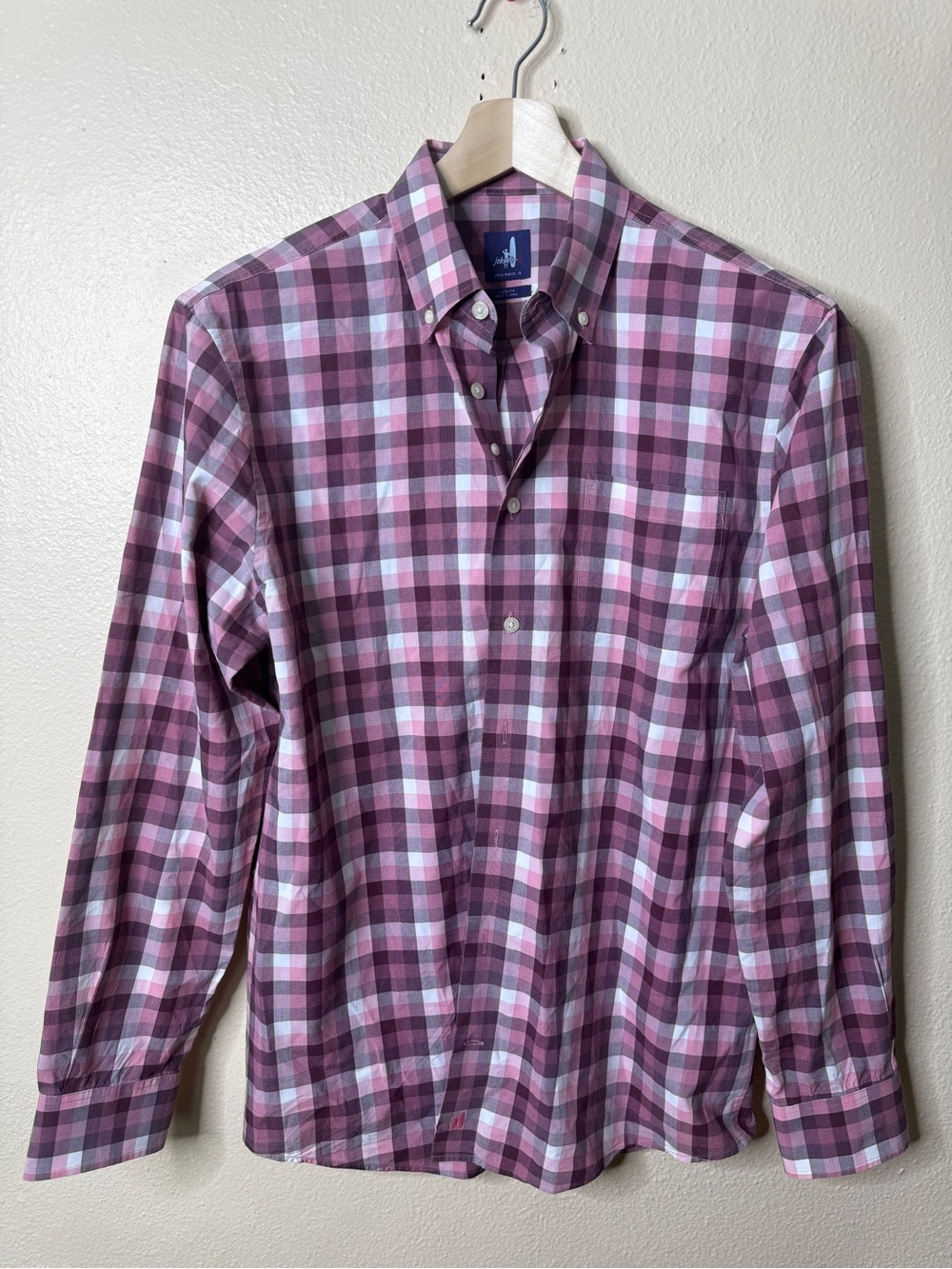 Johnnie-O Shirt Men’s Medium Pink Purple Plaid Cotton Long Sleeve Button Down